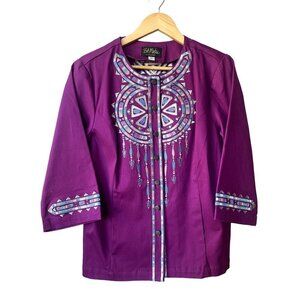 Bob Mackie Tunic Top Size‎ M Wearable Art To Wearl Long Sleeve Teal Purple Aztec